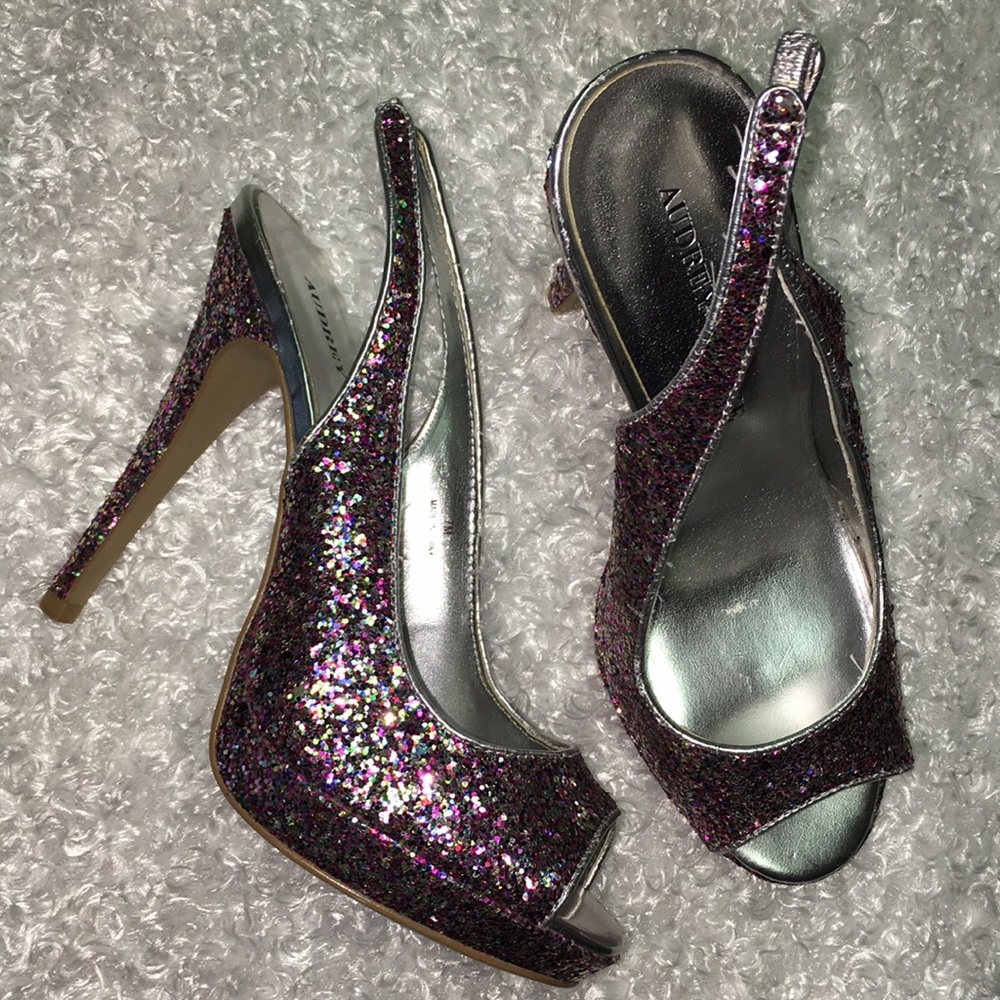 Epic Audrey Brooke Open Toe Glitter Sling-Back Heels